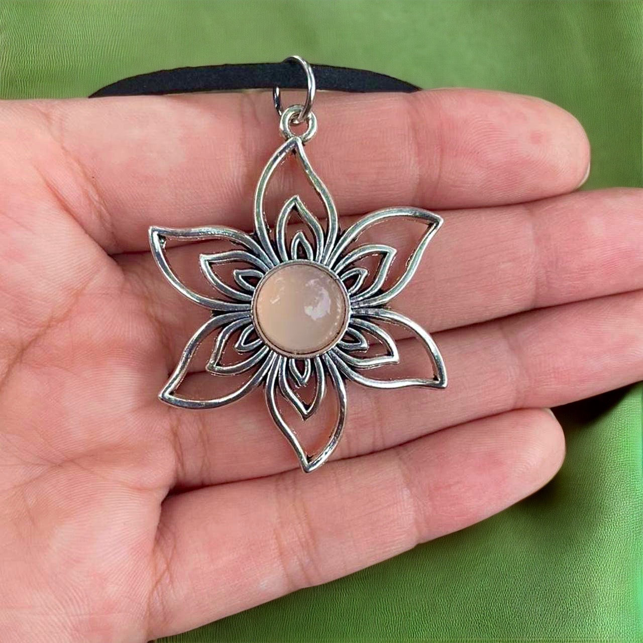 Pink Opal Flower Necklace